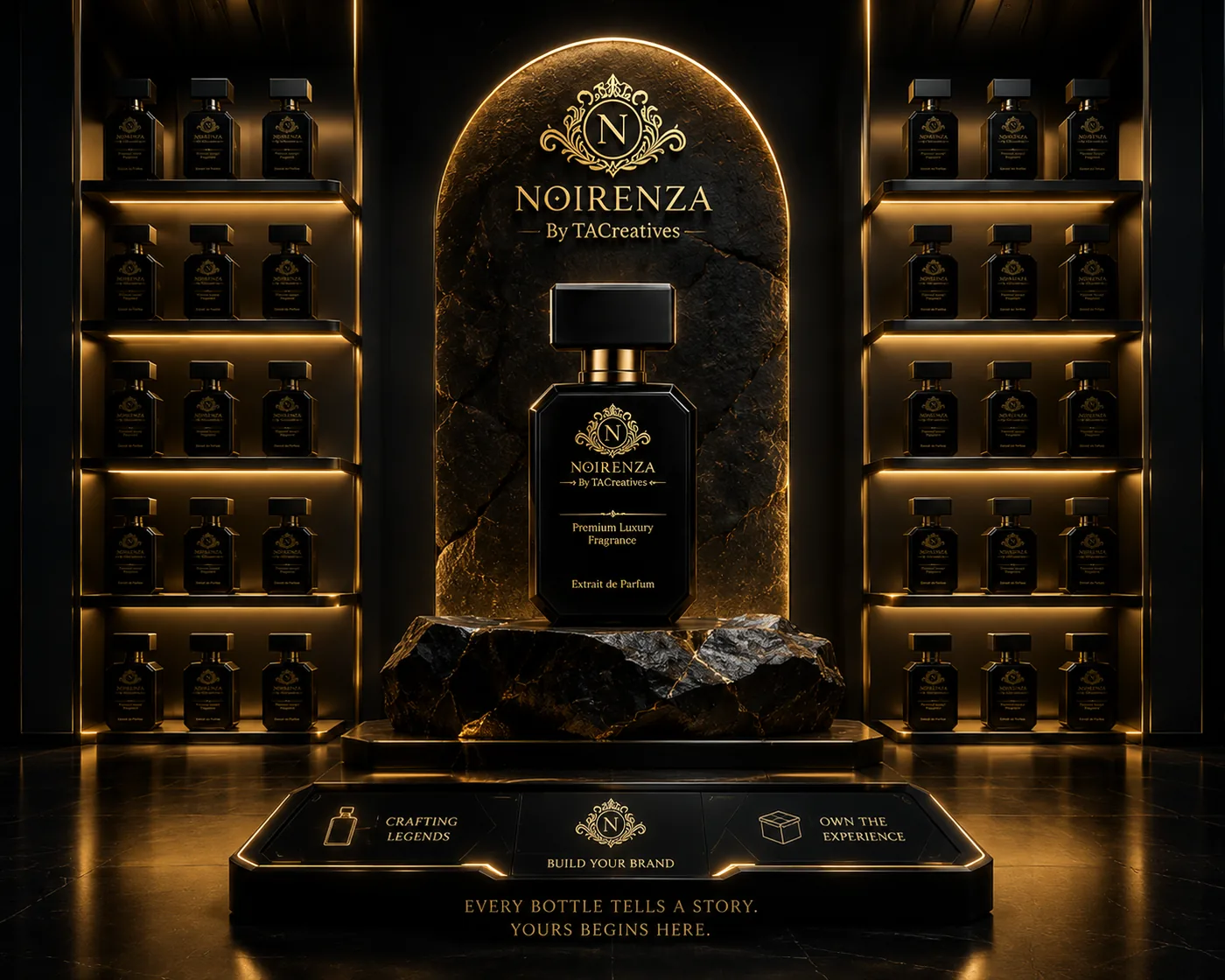 Noirenza bottles on luxury shelf
